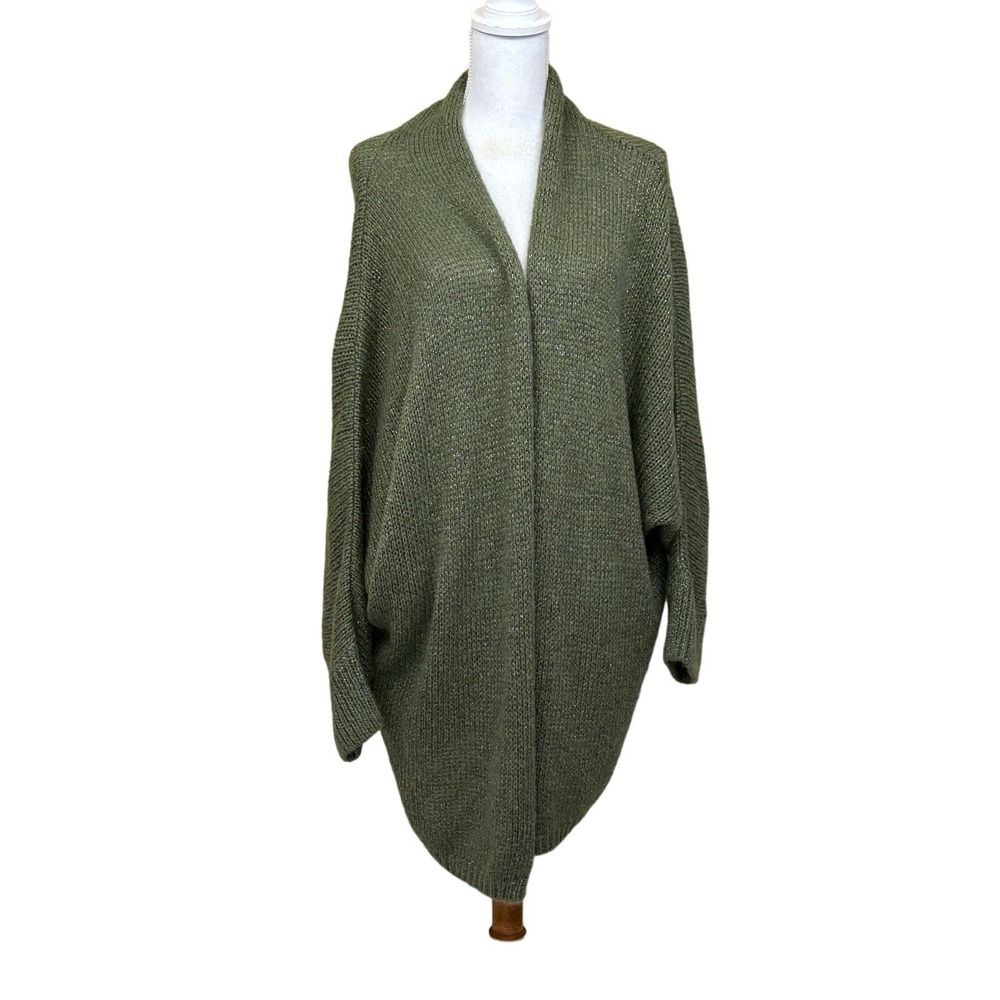 La Fee Maraboutee Green Metallic Knit Cocoon Cardigan Sweater Italy Medium